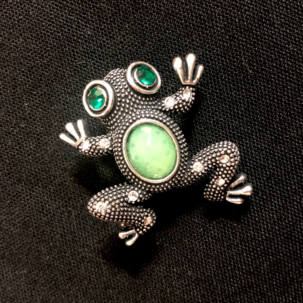 Silver And Green Frog Brooch Or Pendant